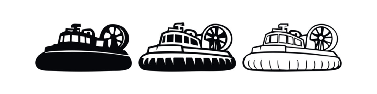 Hovercraft Vehicle Icon Set - Air Cushion Vessel