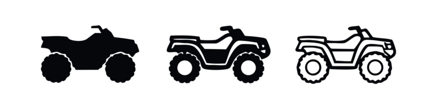 ATV quad bike icon set. All-terrain vehicle symbol in various styles.