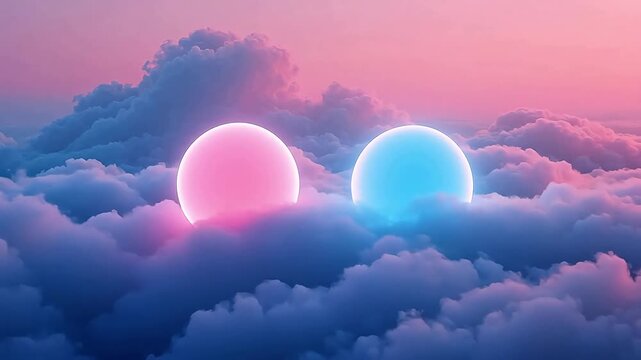 Two glowing orbs floating above clouds