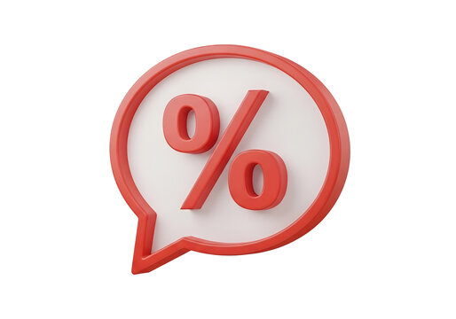 3D red percent sign in a speech bubble isolated on transparent background