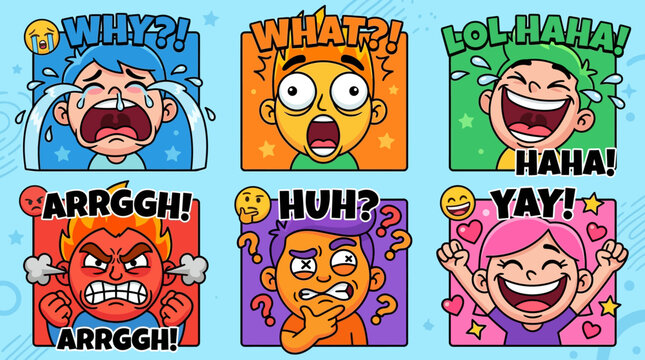 Emotions faces with surprised expressions.