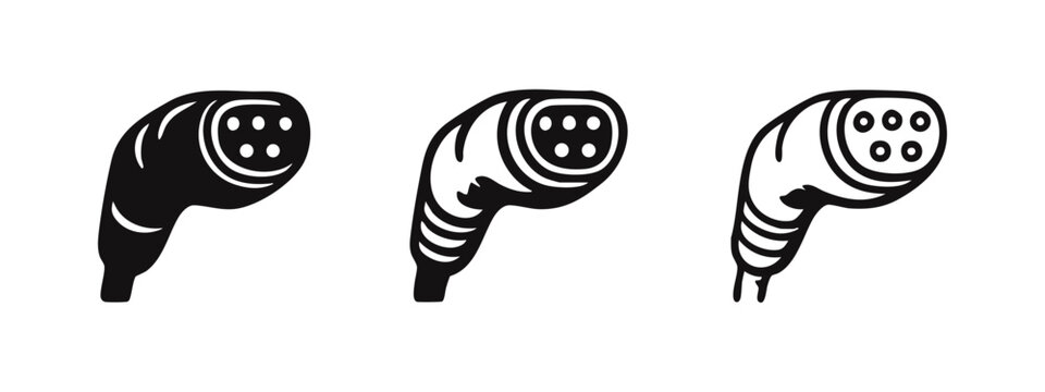 Electric vehicle charging cable icon set, EV plug for sustainable energy, e-mobility technology vector illustration