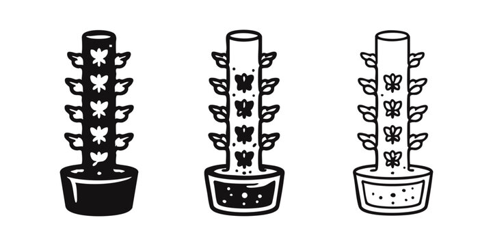 Vertical Garden Hydroponic System Icon Set. Stackable Planter or Grow Tower Icons for Urban Farming and Smart Agriculture.