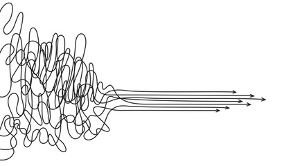 Chaos to Clarity Concept: Tangled Lines Transforming Into Straight Arrows Representing Focus and Streamlined Process