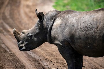 Naklejka premium Black Rhinoceros close up in the savannah of the Nairobi National park in Kenya