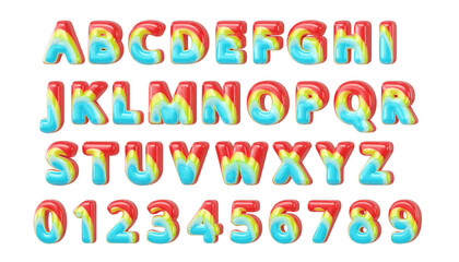 Fototapeta premium 3D Render Rainbow Typography Texts A to Z and Number Vibrant Colorful Style Collection Isolated Background 