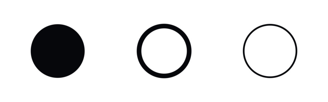 Radio button and bullet point icon set for user interface and selection, featuring solid, thick outline, and thin outline circles.