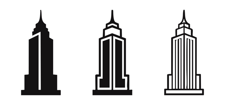 Empire State Building Skyscraper Icons Set. New York City Landmark Symbol.