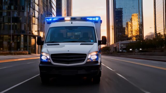 Emergency Medical Team Rushed Through City With Flashing Blue Lights