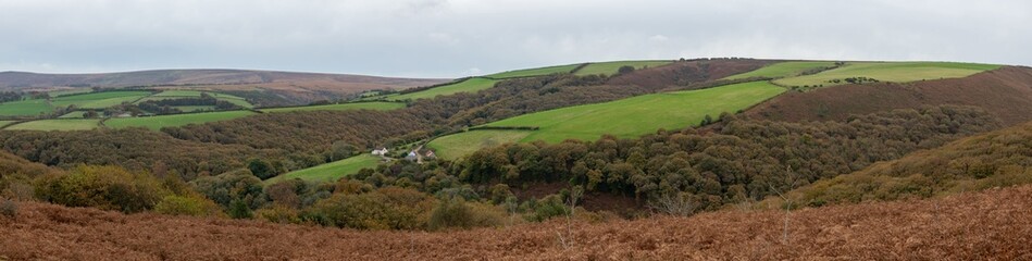 Fototapeta premium Panoramic photo of the autumn colours of Porlock Common in Exmoor national Park
