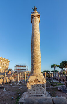 Ancient Trajan's column in Rome, Italy