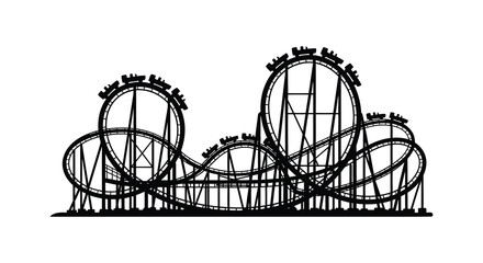Silhouette of a large roller coaster with multiple loops and hills in a theme park © LensLegend Studio