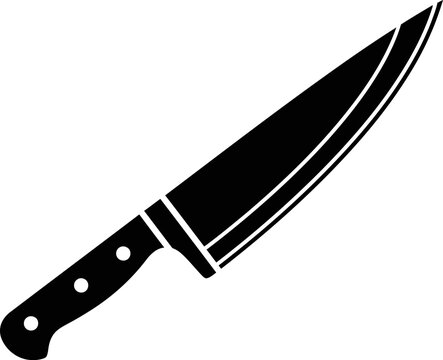Professional Chef Knife Silhouette Icon, Sharp Stainless Steel Kitchen Knife, Minimalist Culinary Tool Vector Illustration, Solid Black Butcher Blade Outline