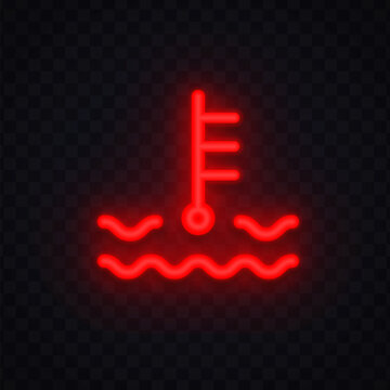 Neon coolant temperature warning icon with glowing red design. Automotive symbol showing overheating and liquid system alert. Perfect for dashboard signals and engine monitoring.