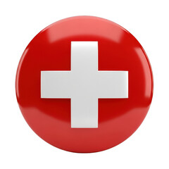 Obraz premium Red cross symbol on a circular badge isolated on transparent background