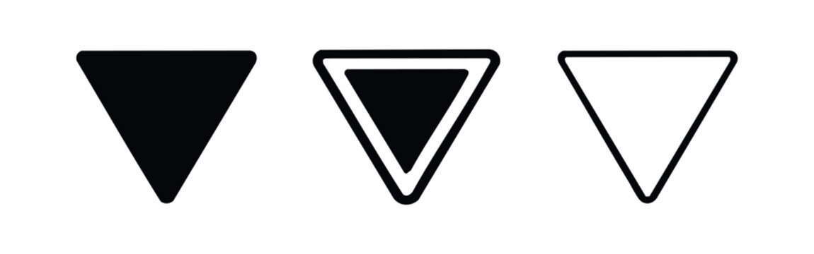 Upside-down rounded triangle icons in solid and outline styles, signifying yield or attention.