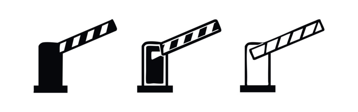 Open barrier gate icon set. Automatic boom gate symbol for parking and access control systems.
