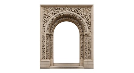 Fototapeta premium Intricately carved stone archway isolated on a white background, featuring floral designs