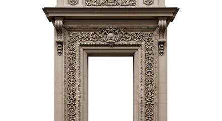 Fototapeta premium Ornate, Beaux-Arts style doorway framing white space, displaying carved stone detailing