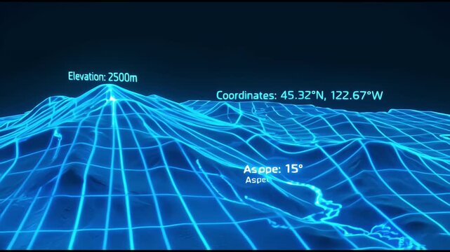Abstract 3d digital map topographic elevation geographic data and terrain geography network overlay