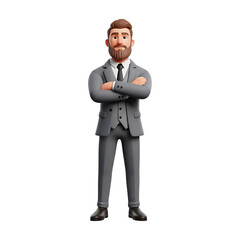 Obraz premium A 3d cartoon man in a gray suit isolated on transparent background