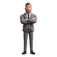 Obraz premium A man in a gray suit standing with arms crossed isolated on transparent background
