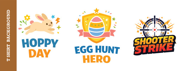 Obraz premium Colorful and playful tshirt design collection featuring hoppy day bunny egg hunt hero and shooter strike graphics isolated