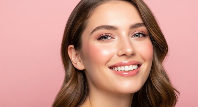 Radiant Smile and Natural Beauty A Close-Up Portrait of a Young Woman with Glowing Skin and a Healthy Complexion, Evoking a Sense of Youthful Vitality and Freshness