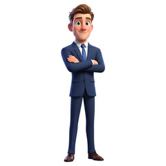 Obraz premium Cartoon businessman standing confidently isolated on transparent background