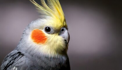 Obraz premium Close-up portrait of a vibrant cockatiel bird with yellow crest and orange cheek patches.