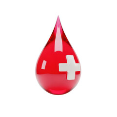 Obraz premium Red blood drop with white cross symbol isolated on transparent background