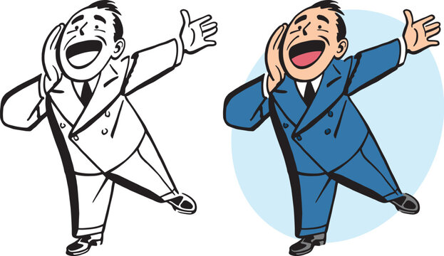A vintage retro cartoon of a businessman gesturing and shouting. 