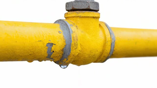 Dripping water from yellow pipe fitting indicating leakage in threeframe sequence