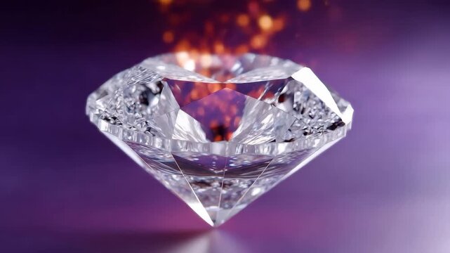 Sparkling diamond with dancing flames on purple background