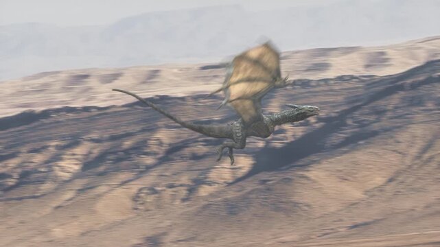 The Dragon flying over Rocky And Sandy Areas.