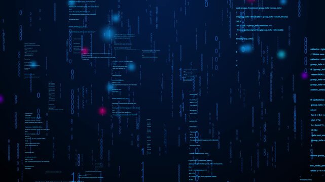 Computer hacking tech background with hacker program and binay code.