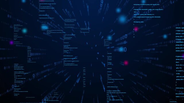 Computer hacking tech background with hacker program and binay code.