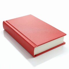 Red hardcover book sits open on a clean white surface. Minimalist composition with blank cover space for text or graphics. Simple object for education or reading.