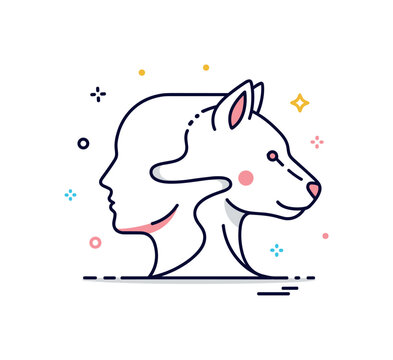 Human animal chimera metaphor illustrated by a simplified human profile blending into an animal outline with a smooth transition line, symbolizing dual
