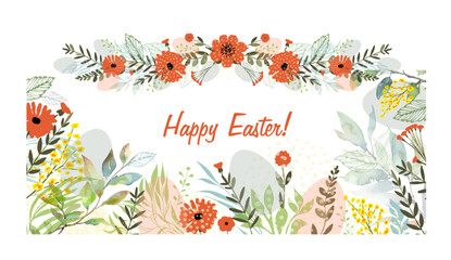 Fototapeta premium Happy Easter greeting card with egg. Religious holiday vector illustration for poster, flyer. hand drawn. Not AI, Vector illustration