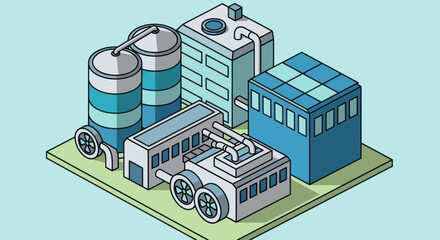 Isometric Industrial Complex with Storage Silos and Factory Buildings. © Ganti