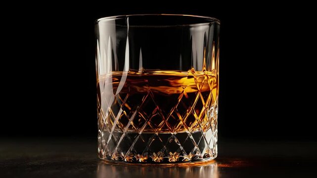 Cinematic macro video of swirling cognac inside a crystal snifter glass