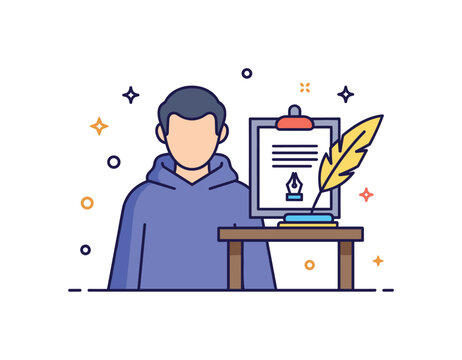 Monastic scriptorium culture illustrated by a simplified monk silhouette beside a writing desk and quill icon. The composition conveys preservation