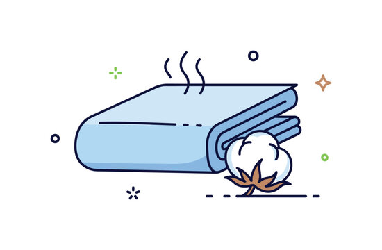 Cotton fabric for everyday clothing represented by a soft folded textile piece with a small cotton boll icon beside it, expressing breathability and natural