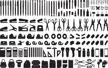 Fototapeta premium Business Stationery and Office Supply Silhouettes