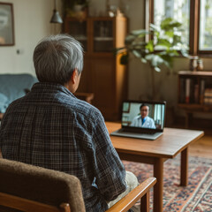 Fototapeta premium senior man on a telehealth appointment on his laptop