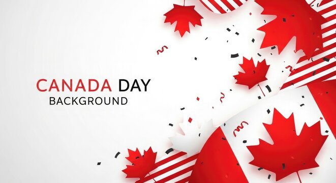 Vibrant canada day celebration background with maple leaves and red accents