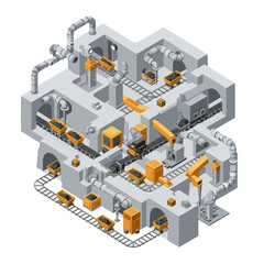 Obraz premium Isometric Factory Automation - Streamlined Production and Robotic Assembly.