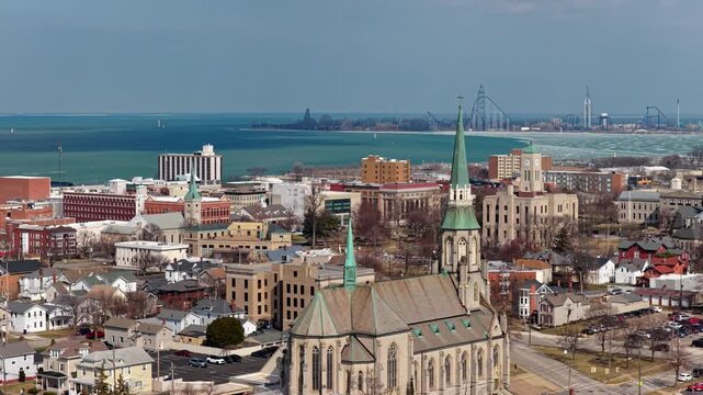 Sandusky Ohio Skyline Aerial Downtown in Winter 