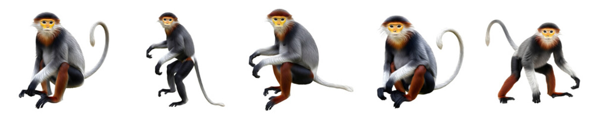 Obraz premium the series of Red-shanked douc (Langur kaki merah)isolated on white background PNG unique photo---